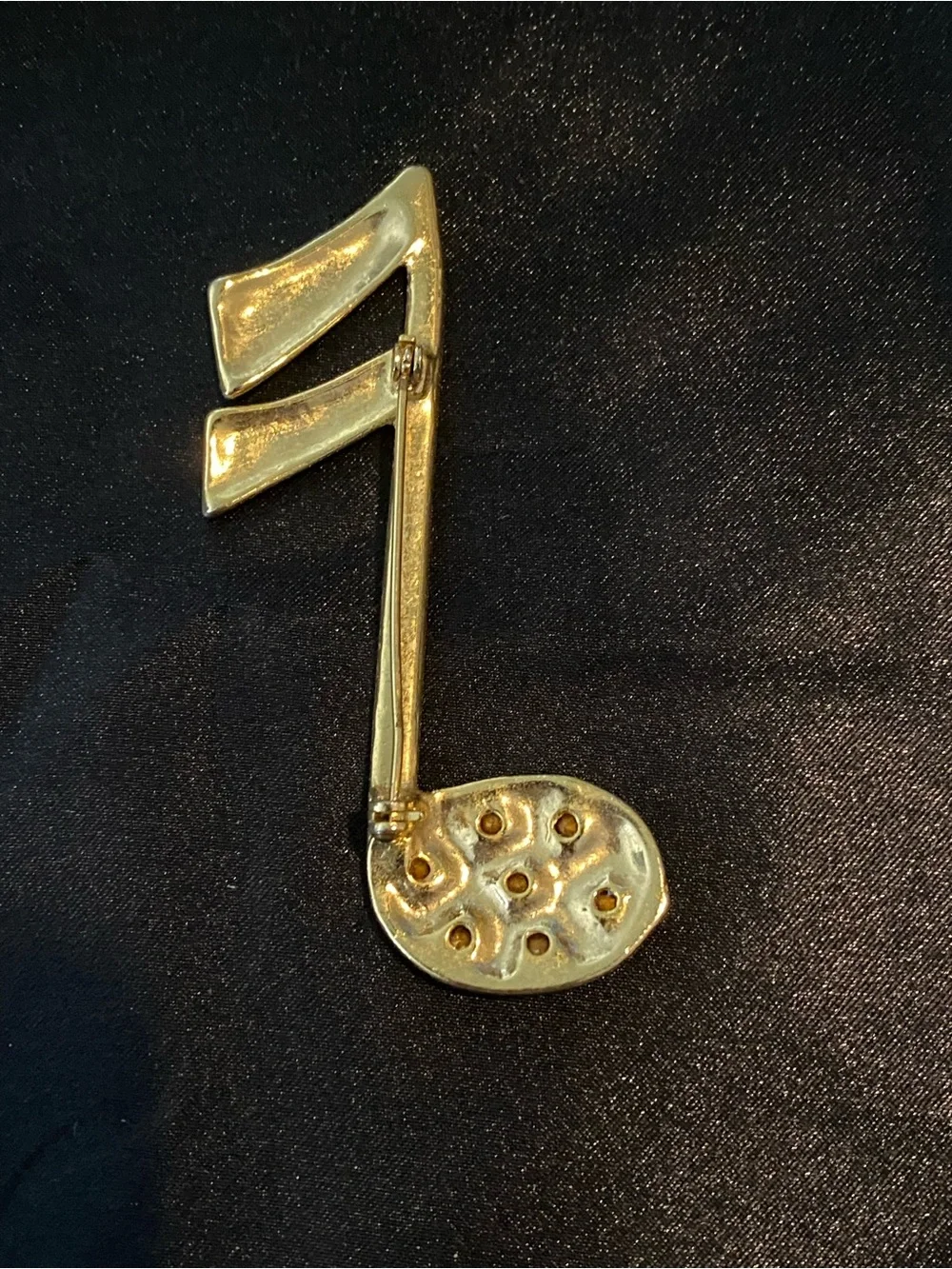 Gold-Tone Musical Note Brooch with Pink & Red Stones